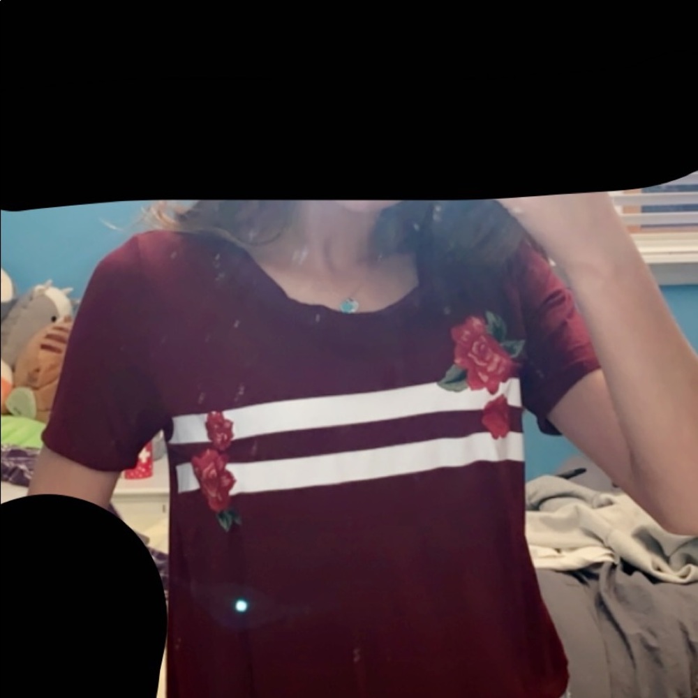 HOLLISTER  MAROON ROSE STRIPED SEMI CROP TOP